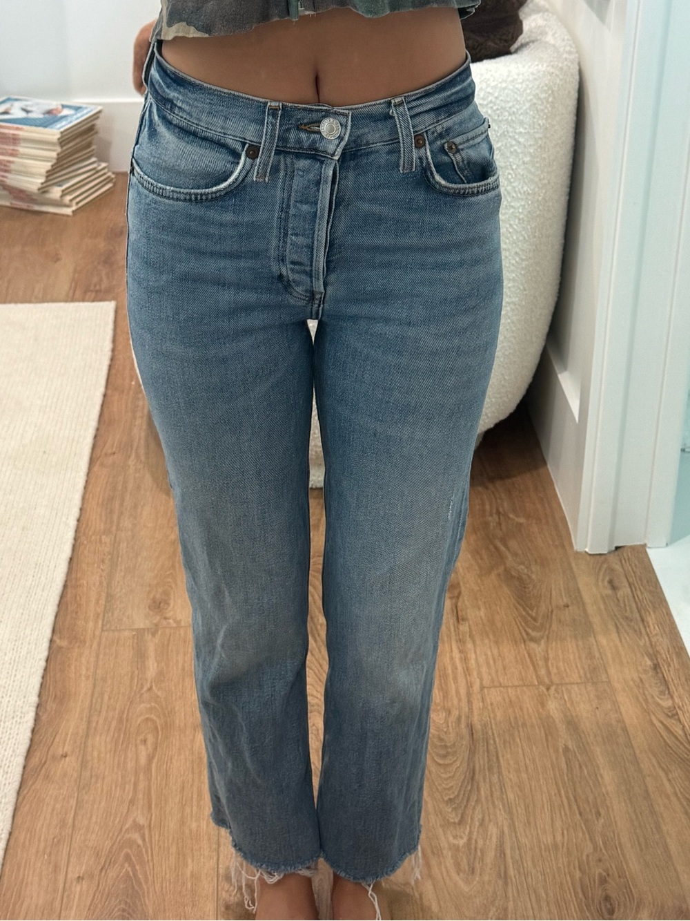 Re/Done Light Blue High-Rise Straight Leg Jeans